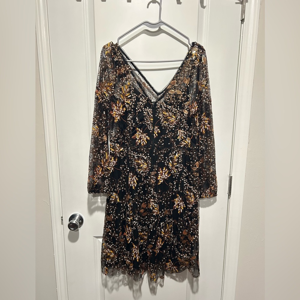 Maggy London Floral Sequin A-Line Dress Sz 12 - Picture 6 of 7